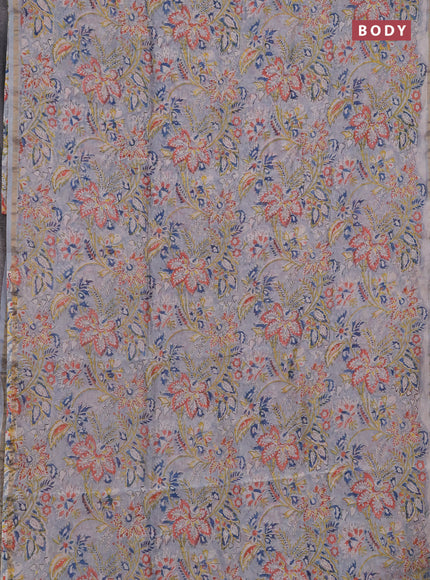 Chanderi bagru saree pastel blue and off white with allover kalamkari prints and zari woven border