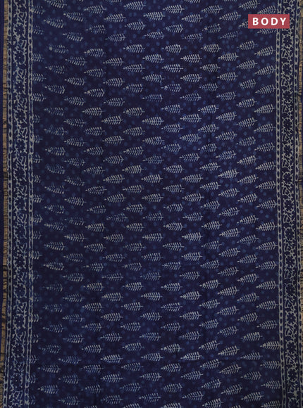 Chanderi bagru saree navy blue with allover batik prints and zari woven border