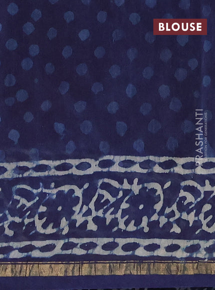 Chanderi bagru saree navy blue with allover batik prints and zari woven border