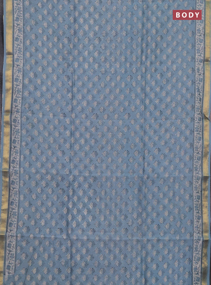 Chanderi bagru saree pastel blue with allover butta prints and maheshwari border