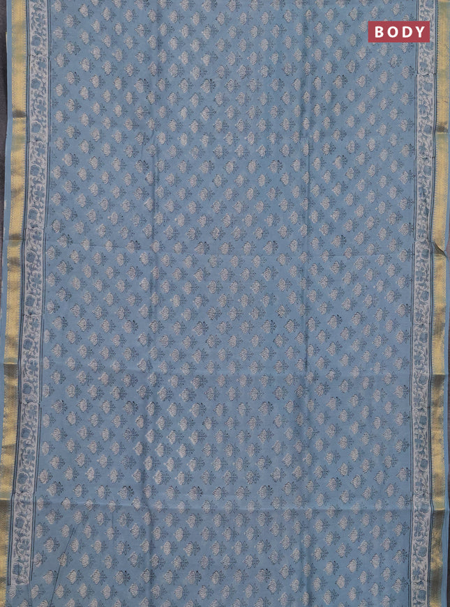 Chanderi bagru saree pastel blue with allover butta prints and maheshwari border