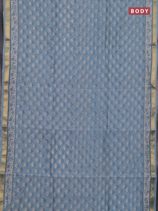 Chanderi bagru saree pastel blue with allover butta prints and maheshwari border