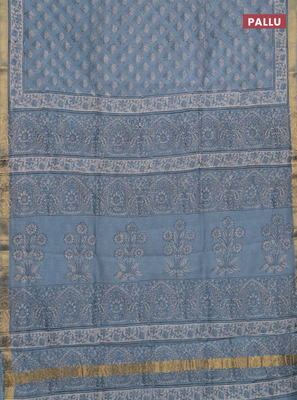 Chanderi bagru saree pastel blue with allover butta prints and maheshwari border