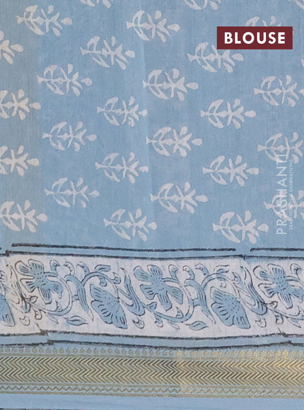 Chanderi bagru saree pastel blue with allover butta prints and maheshwari border