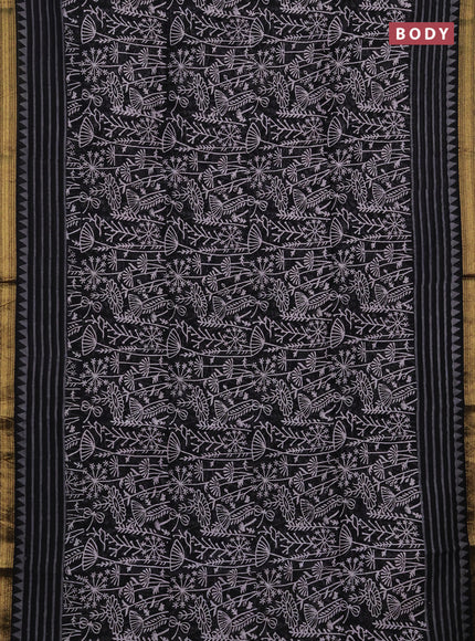 Chanderi bagru saree black with allover prints and maheshwari border