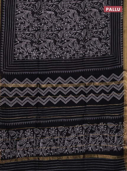 Chanderi bagru saree black with allover prints and maheshwari border