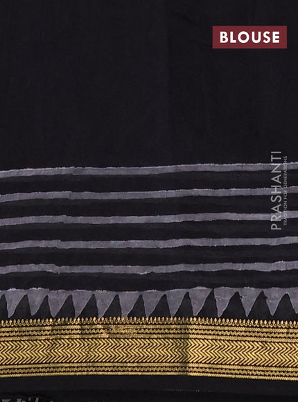 Chanderi bagru saree black with allover prints and maheshwari border