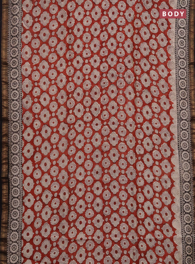Chanderi bagru saree maroon with allover butta prints and maheshwari border