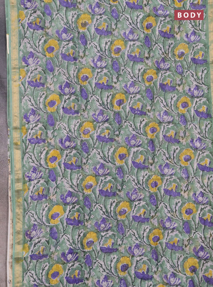 Chanderi bagru saree pastel green with allover kalamkari prints and maheshwari border