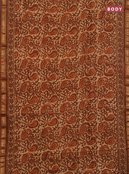 Chanderi bagru saree brown with allover batik prints and maheshwari border