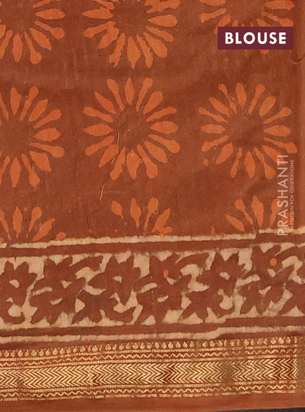 Chanderi bagru saree brown with allover batik prints and maheshwari border