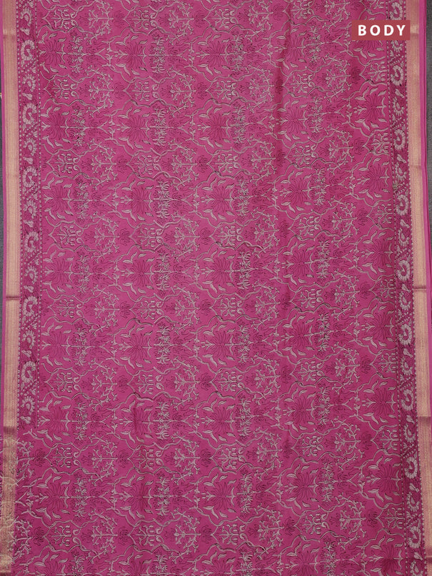 Chanderi bagru saree pink with allover kalamkari prints and maheshwari border