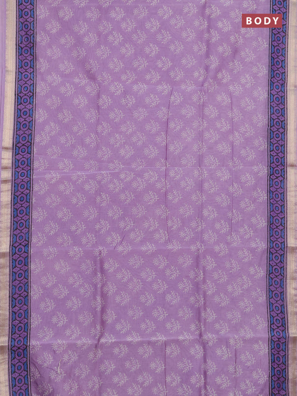 Chanderi bagru saree lavender with allover butta prints and maheshwari border