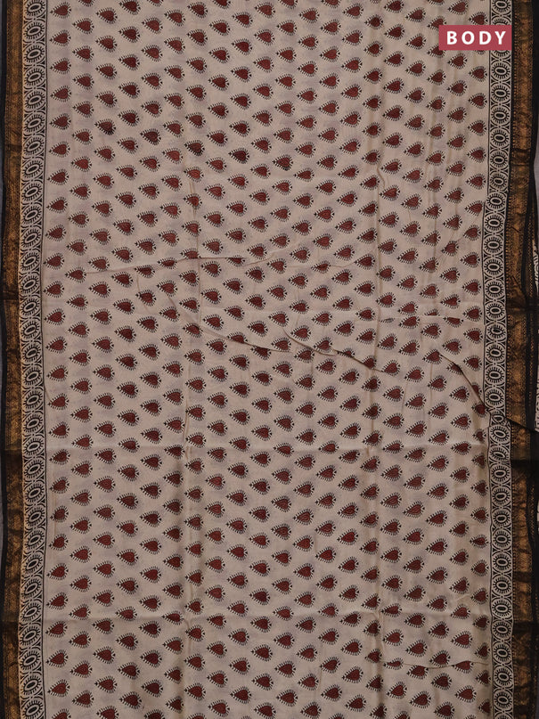 Chanderi bagru saree beige and black with allover butta prints and maheshwari border