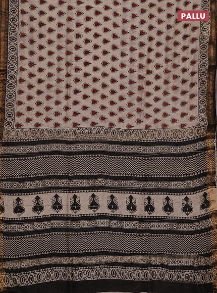 Chanderi bagru saree beige and black with allover butta prints and maheshwari border