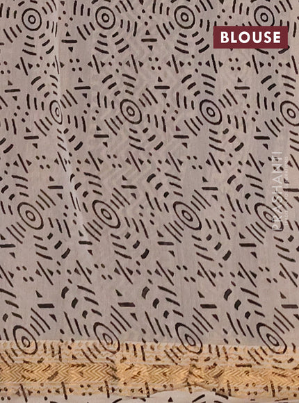 Chanderi bagru saree beige and black with allover butta prints and maheshwari border
