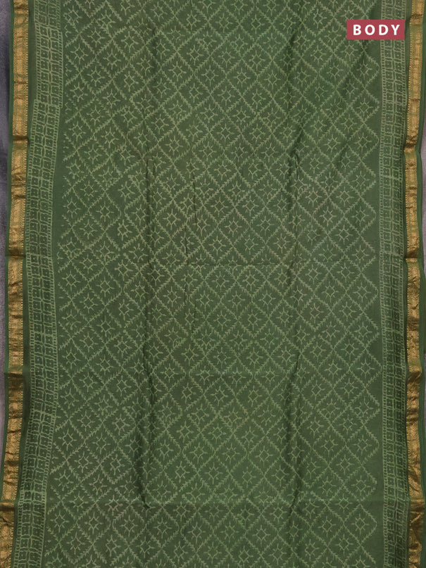 Chanderi bagru saree light green with allover batik prints and maheshwari border