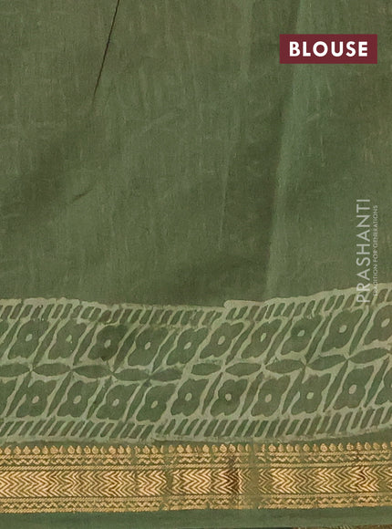Chanderi bagru saree light green with allover batik prints and maheshwari border