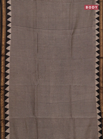 Chanderi bagru saree beige and black with allover checked pattern and maheshwari border