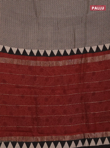 Chanderi bagru saree beige and black with allover checked pattern and maheshwari border
