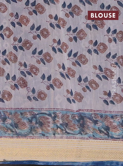 Chanderi bagru saree peacock blue with allover kalamkari prints and maheshwari border