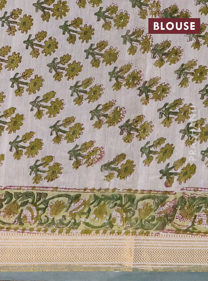Chanderi bagru saree pastel green with allover kalamkari prints and maheshwari border