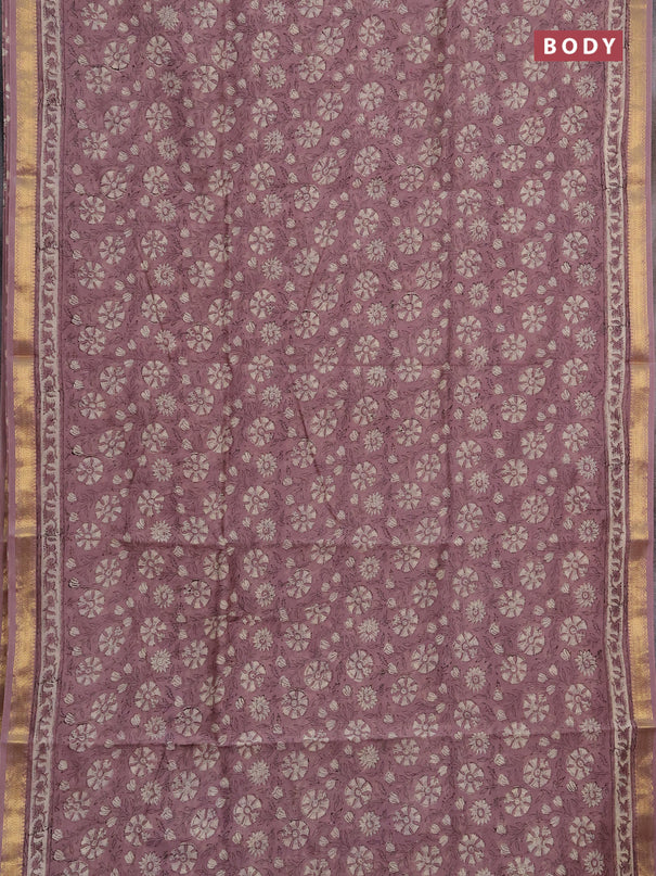 Chanderi bagru saree mauve pink with allover pichwai butta prints and maheshwari border