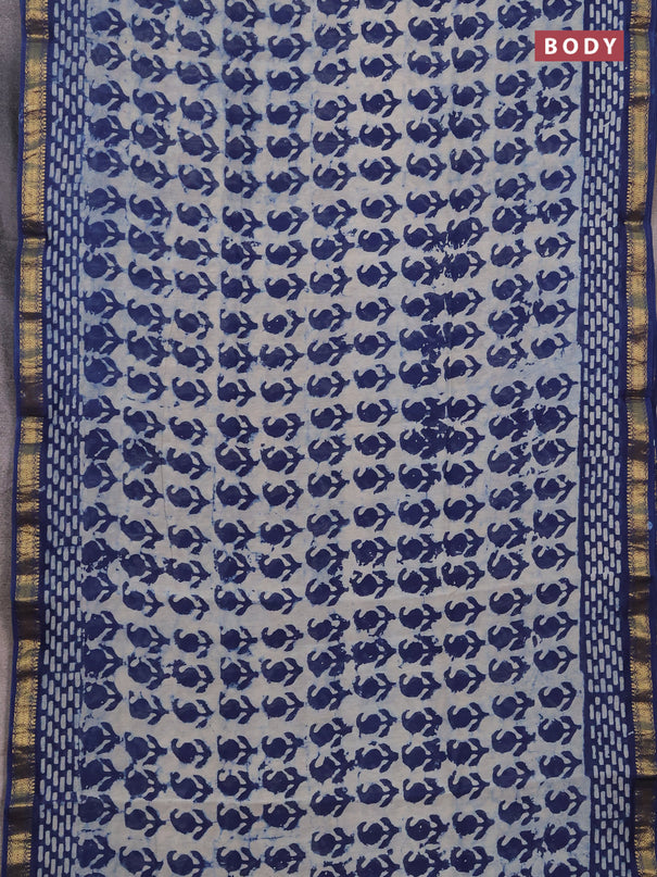 Chanderi bagru saree indigo blue with allover batik prints and maheshwari border