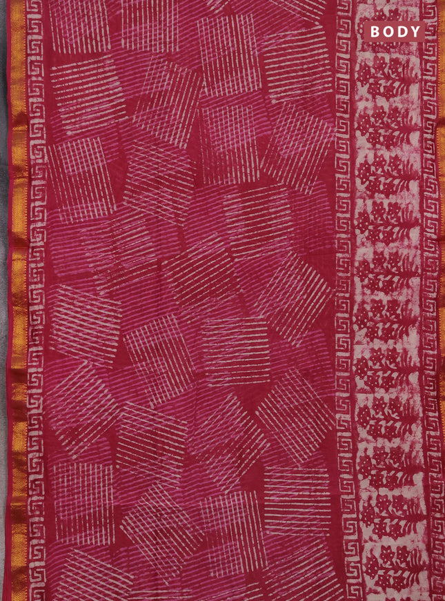 Chanderi bagru saree magenta pink with allover dabu prints and maheshwari border
