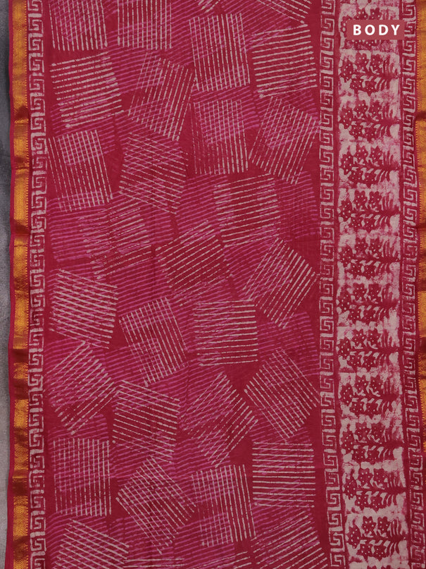 Chanderi bagru saree magenta pink with allover dabu prints and maheshwari border
