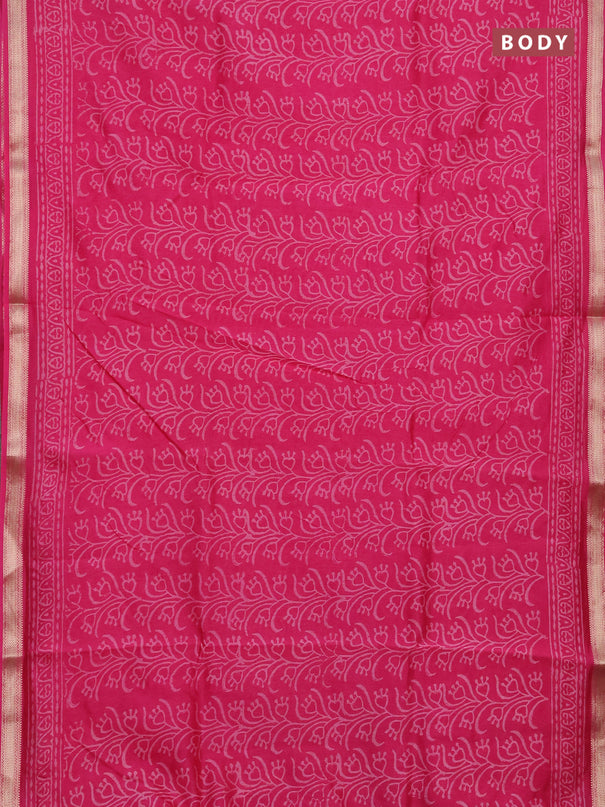 Chanderi bagru saree pink with allover batik prints and maheshwari border