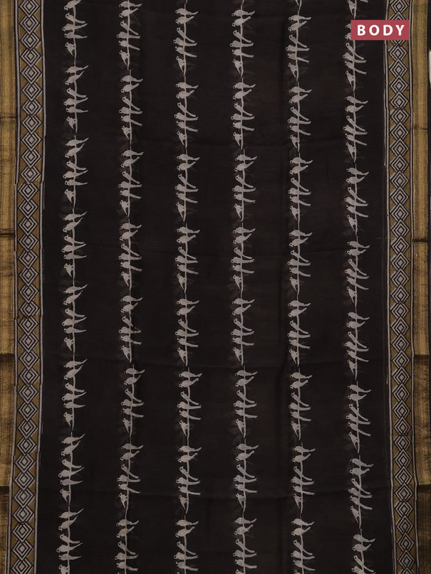 Chanderi bagru saree black with kalamkari prints and maheshwari border