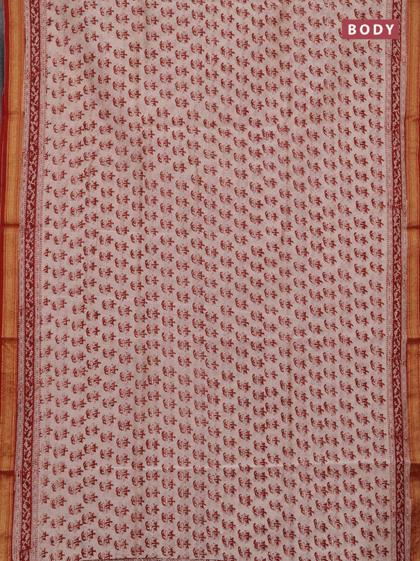 Chanderi bagru saree beige and maroon with allover butta prints and maheshwari border