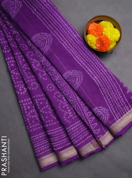 Chanderi bagru saree violet with allover bandhani prints and maheshwari border