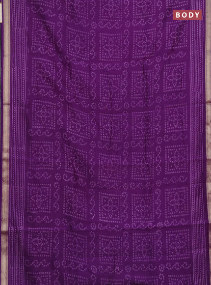 Chanderi bagru saree violet with allover bandhani prints and maheshwari border