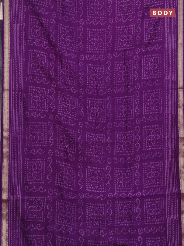 Chanderi bagru saree violet with allover bandhani prints and maheshwari border