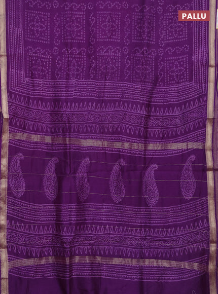 Chanderi bagru saree violet with allover bandhani prints and maheshwari border