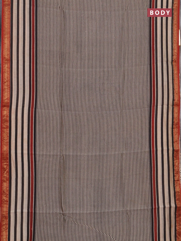 Chanderi bagru saree beige and rust shade with allover stripe pattern and maheshwari border