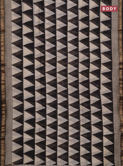 Chanderi bagru saree beige and black with allover geomatric prints and maheshwari border