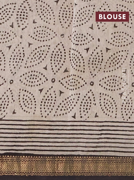 Chanderi bagru saree beige and black with allover geomatric prints and maheshwari border