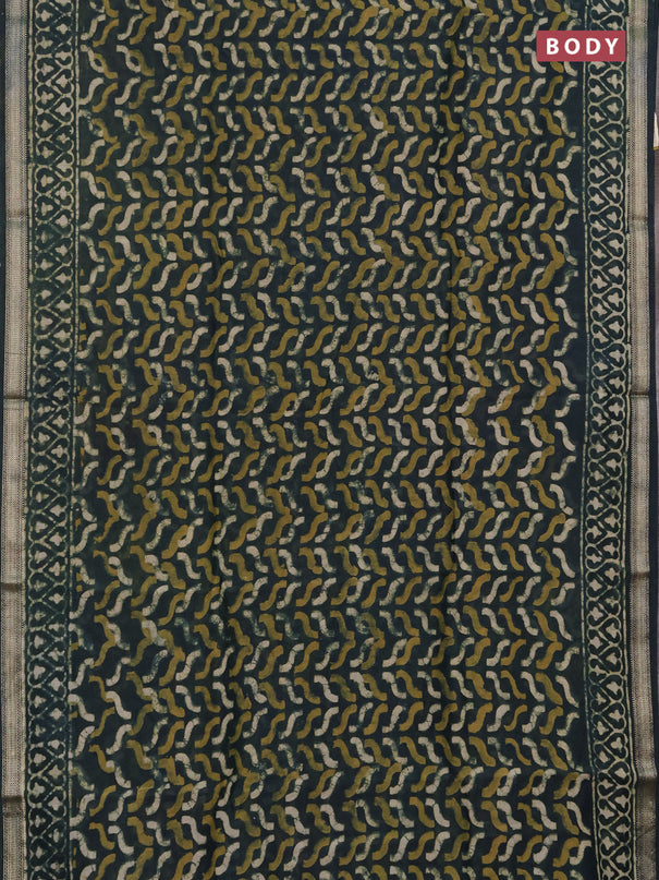 Chanderi bagru saree bottle green with allover batik prints and maheshwari border