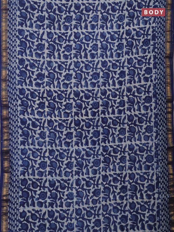 Chanderi bagru saree indigo blue with allover dabu prints and maheshwari border