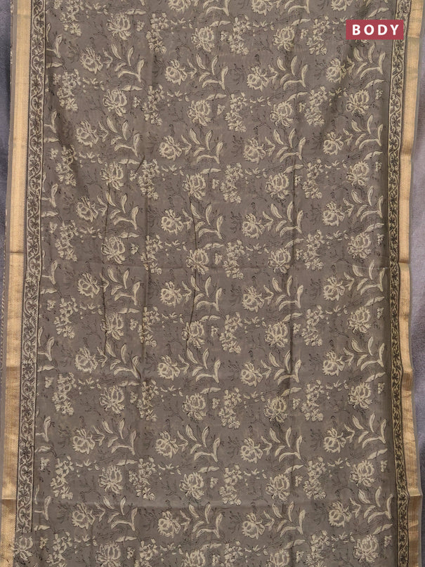 Chanderi bagru saree olive green with allover kalamkari prints and maheshwari border