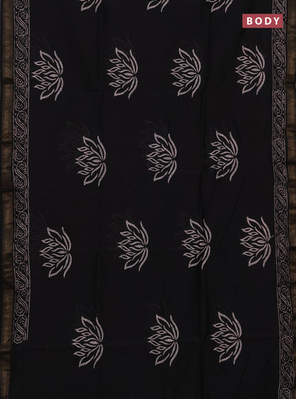 Chanderi bagru saree black with allover kalamkari prints and maheshwari border