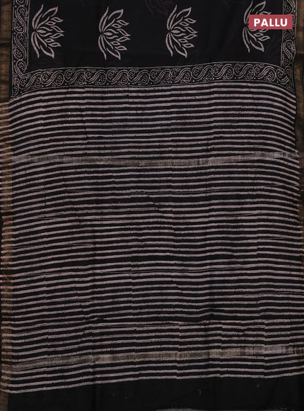 Chanderi bagru saree black with allover kalamkari prints and maheshwari border