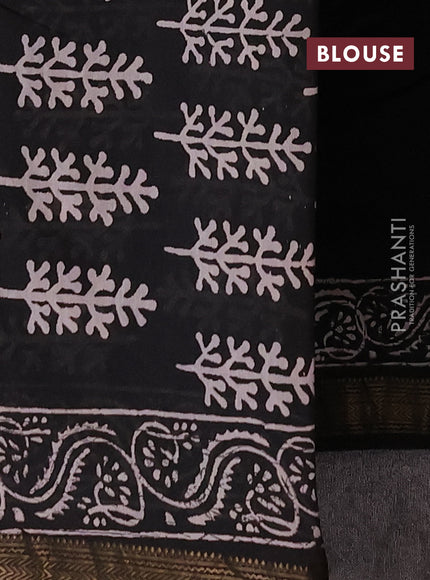 Chanderi bagru saree black with allover kalamkari prints and maheshwari border