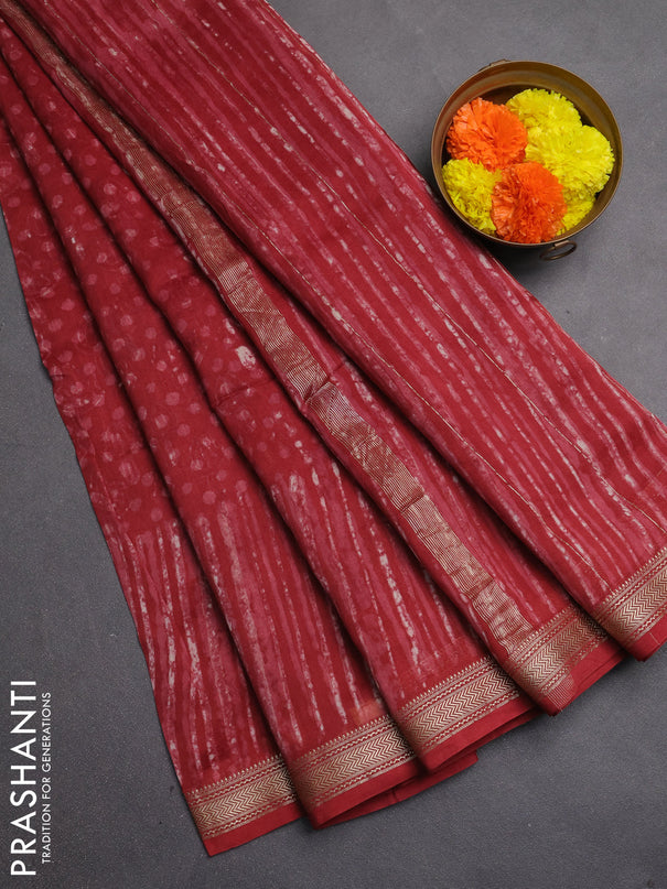 Chanderi bagru saree maroon with allover batik prints and maheshwari border