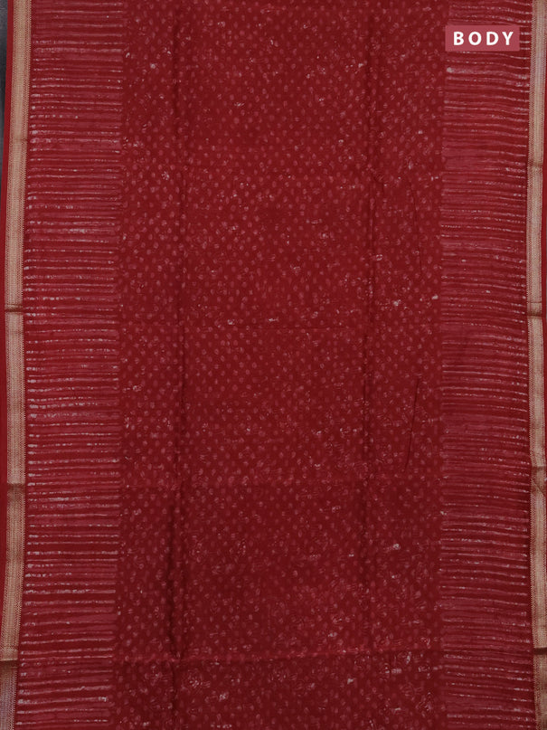 Chanderi bagru saree maroon with allover batik prints and maheshwari border