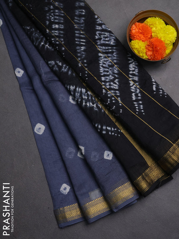 Chanderi bagru saree grey with allover butta prints and maheshwari border