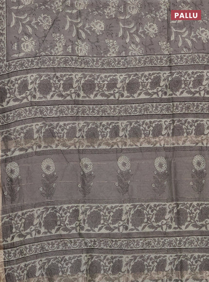 Chanderi bagru saree grey with allover kalamkari prints and maheshwari border